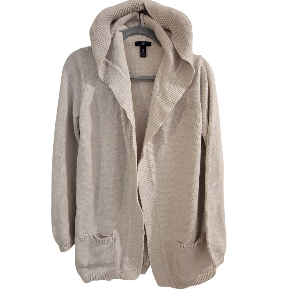 Gap Women’s Hooded Open Front Cardigan Size Small Oatmeal Long Knit Sweater